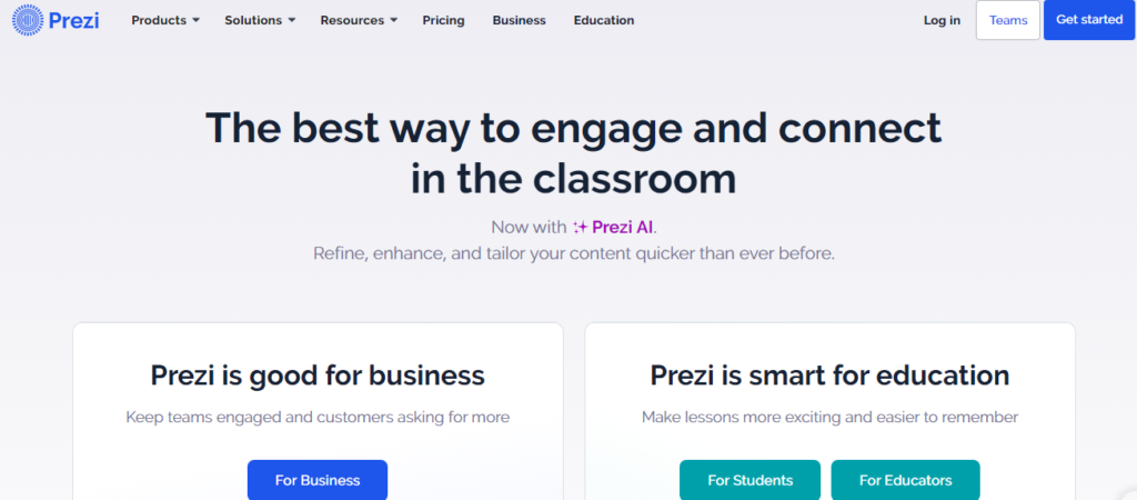 Prezi main webpage screenshot